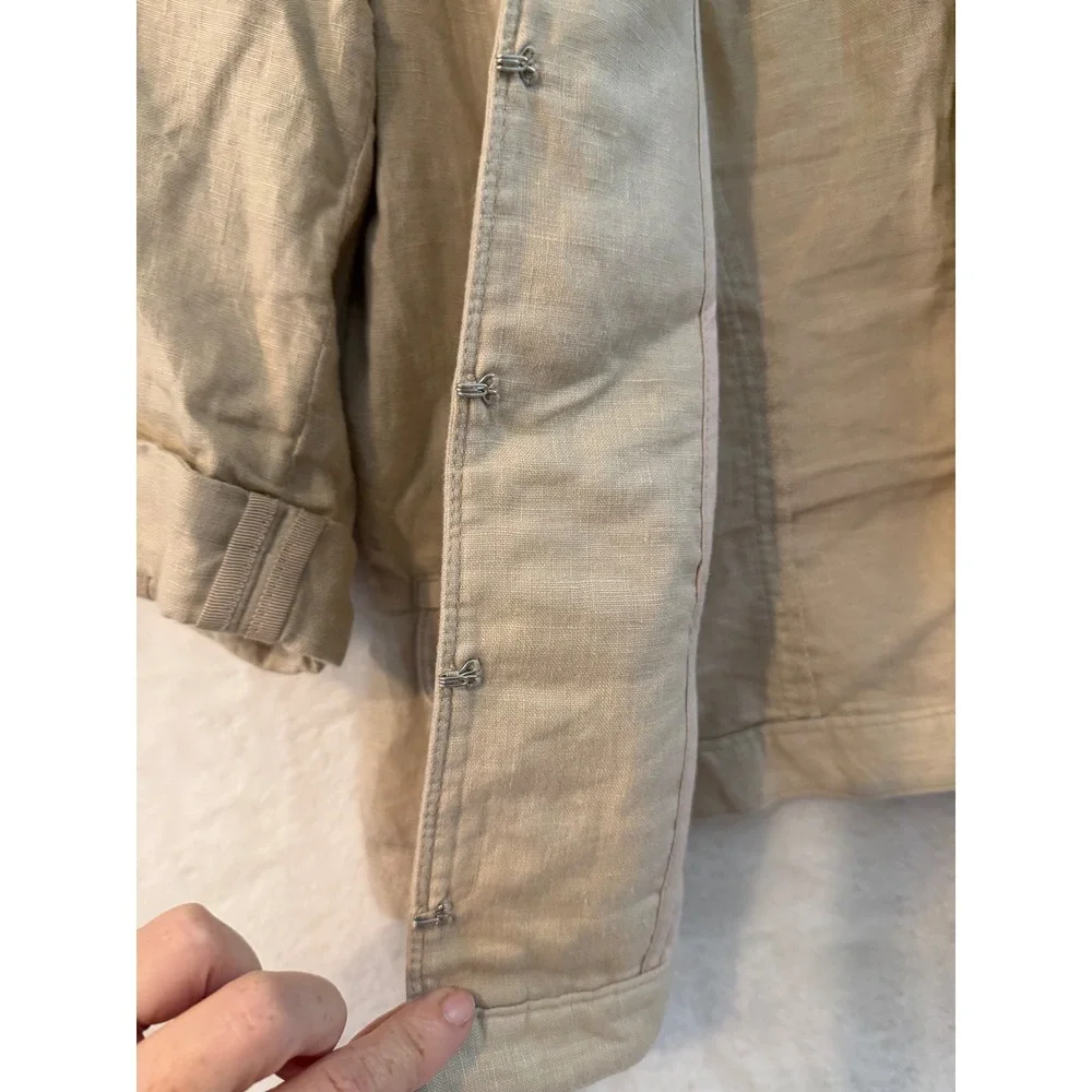 White House Black Market Linen Jacket Womens 6 Tan Lace Up Blazer 3/4 Sleeve
